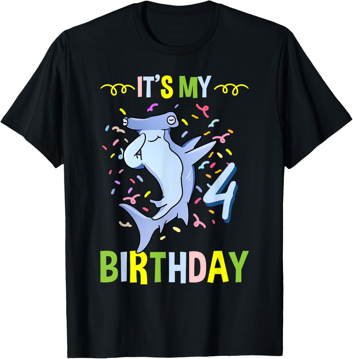 Its My 4th Birthday Hammerhead Shark T-Shirt - T-Shirt | Black