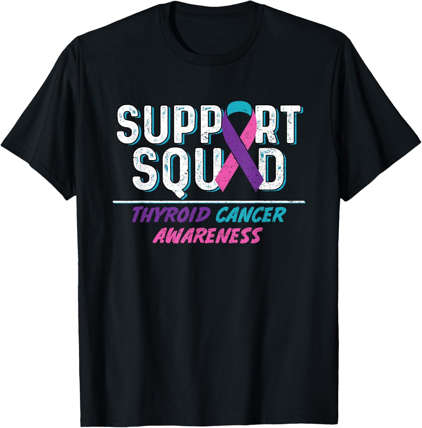 Thyroid Cancer Support Squad, Friend Family Awareness Ribbon T-Shirt - T-Shirt | Black