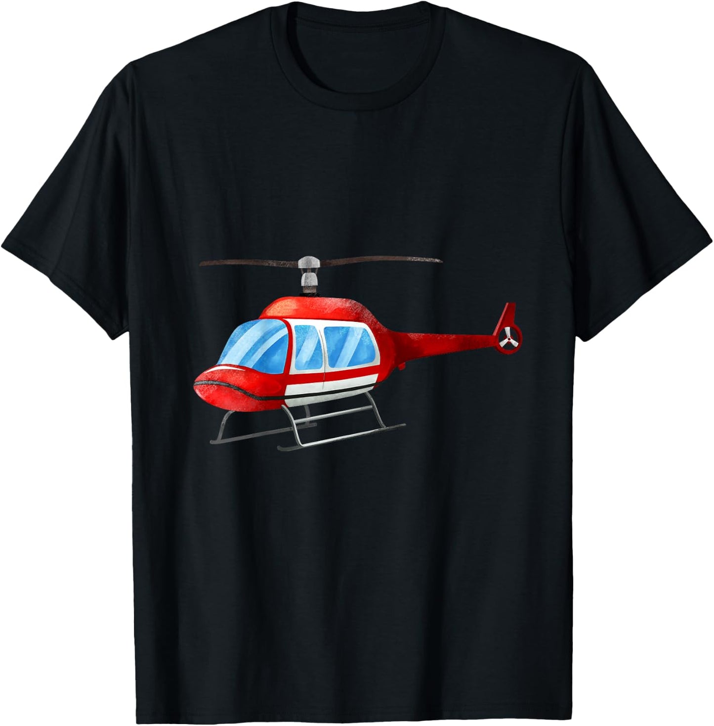Kids Watercolor Red Helicopter Plane Construction T-Shirt - T-Shirt | Black