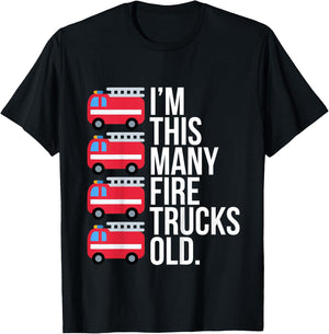 Im This Many Fire Trucks Old Four Year Old Birthday T-Shirt - T-Shirt | Black