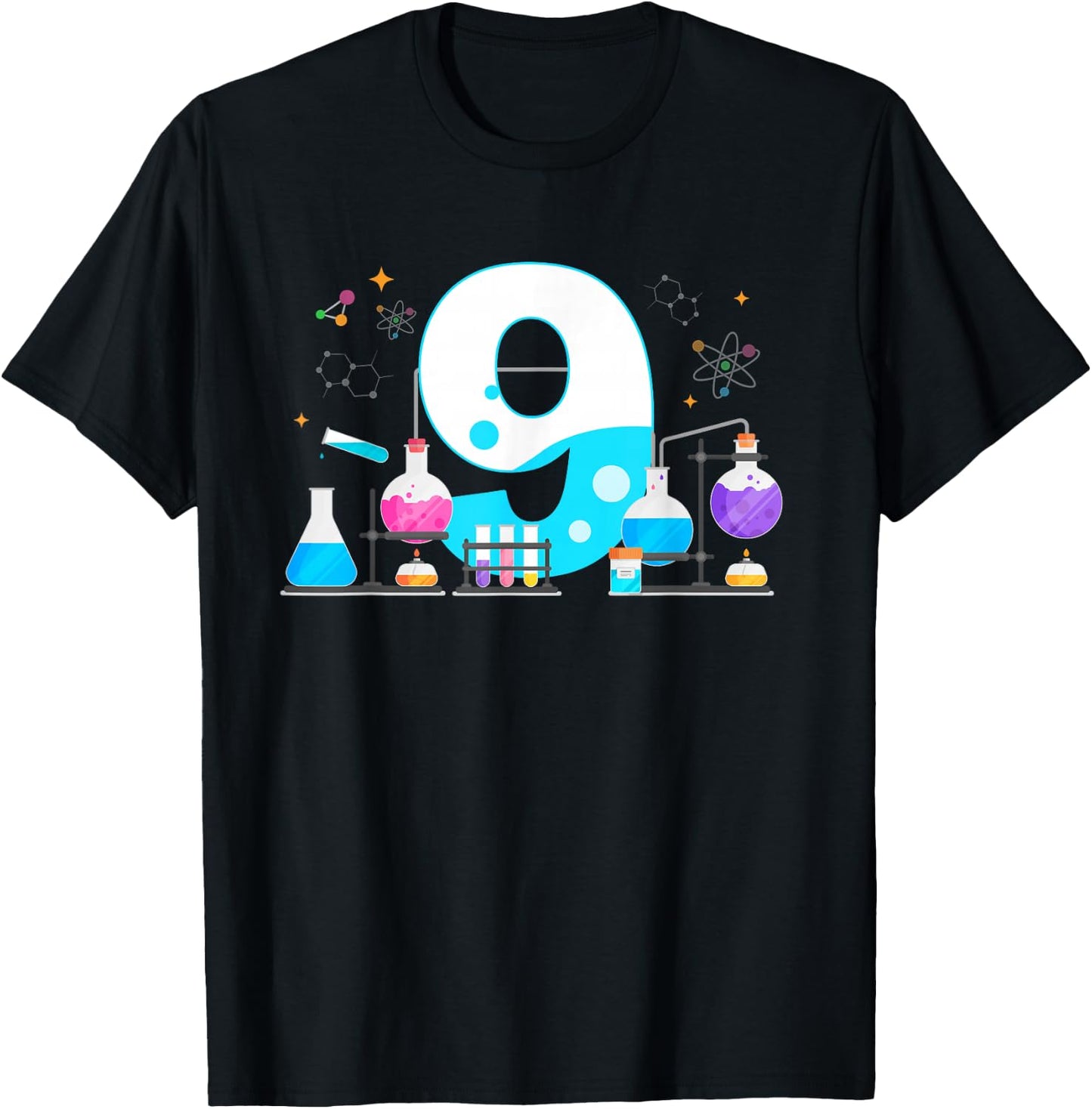 9 Year Old Kids Scientist 9th Birthday Kids Science T-Shirt - T-Shirt | Black