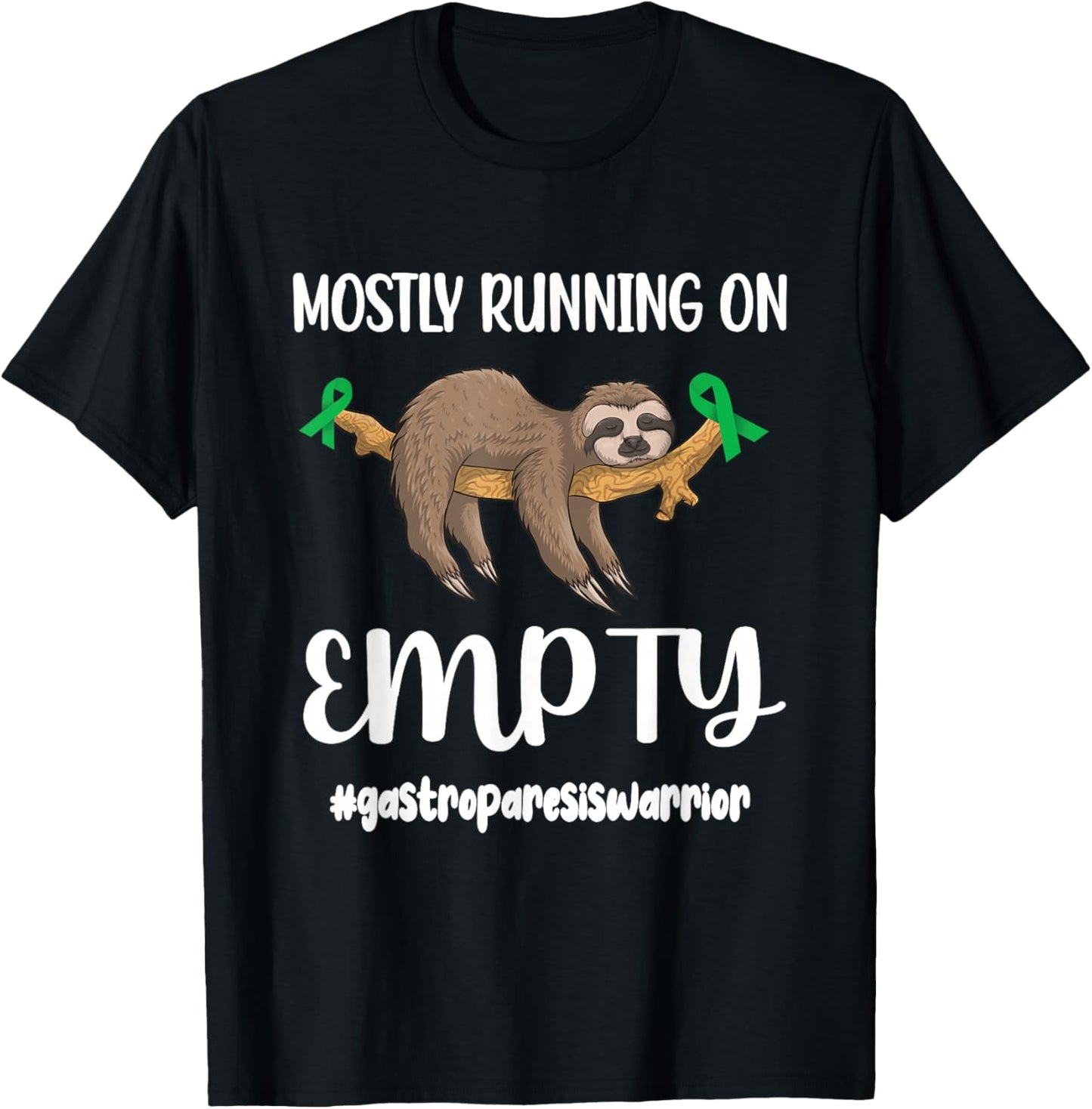 Gastroparesis Warrior Sloth | Green Ribbon Stomach Paralysis T-Shirt - T-Shirt | Black