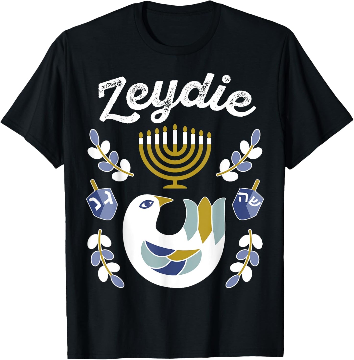Matching Family Hanukkah Pajama Top Dreidel & Menorah Zeydie T-Shirt - T-Shirt | Black