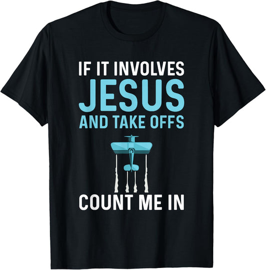 Airplane Pilot & Jesus Design Men's Black Cotton , Small, Short Sleeve, , Classic Fit, Modern Style, Aviation Theme, Casual Lifestyle, Perfect for Pilots & Aviation Enthusiasts T-Shirt - T-Shirt | Black