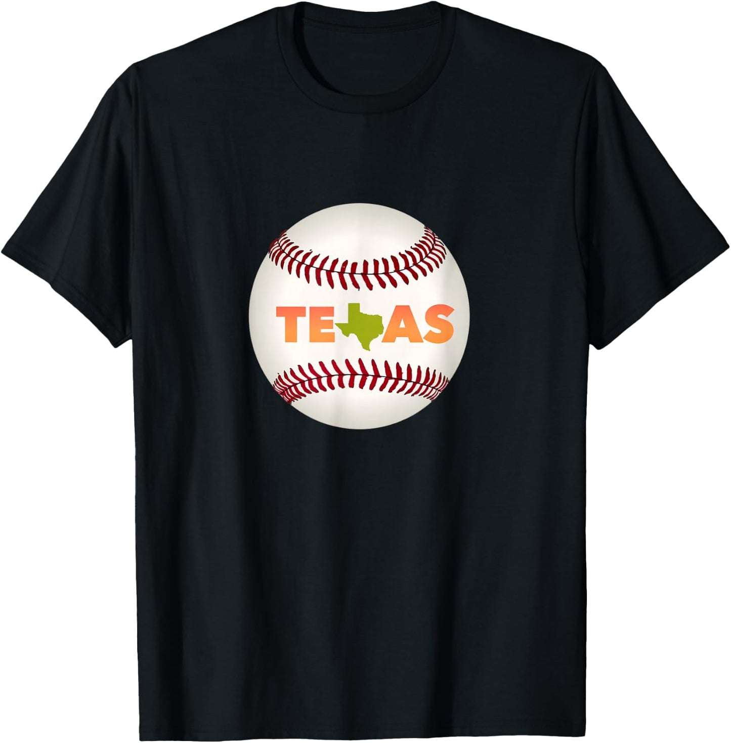 Texas Baseball Cool Font on Giant Ranger Ball Design T-Shirt - T-Shirt | Black