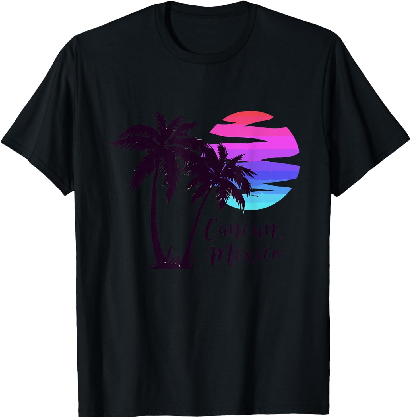Cancun Mexico Beach Summer Vacation Palm Trees Sunset T-Shirt - T-Shirt | Black