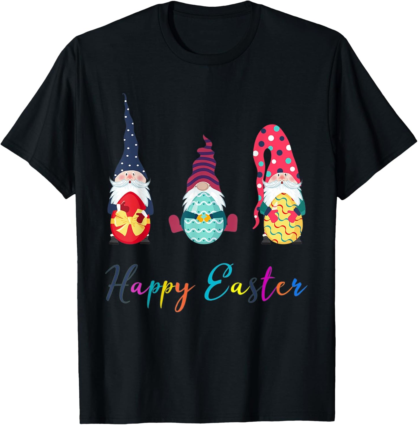 Bunny Egg Spring Girls Cute Gnome Easter Day T-Shirt - T-Shirt | Black