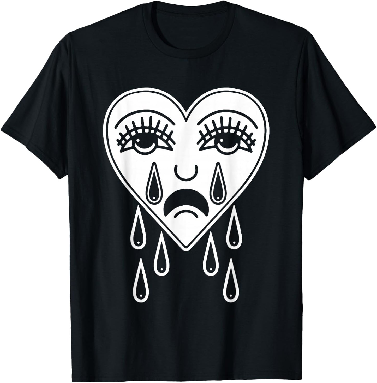 Crying Heart American Traditional Tattoo Old School Flash T-Shirt - T-Shirt | Black