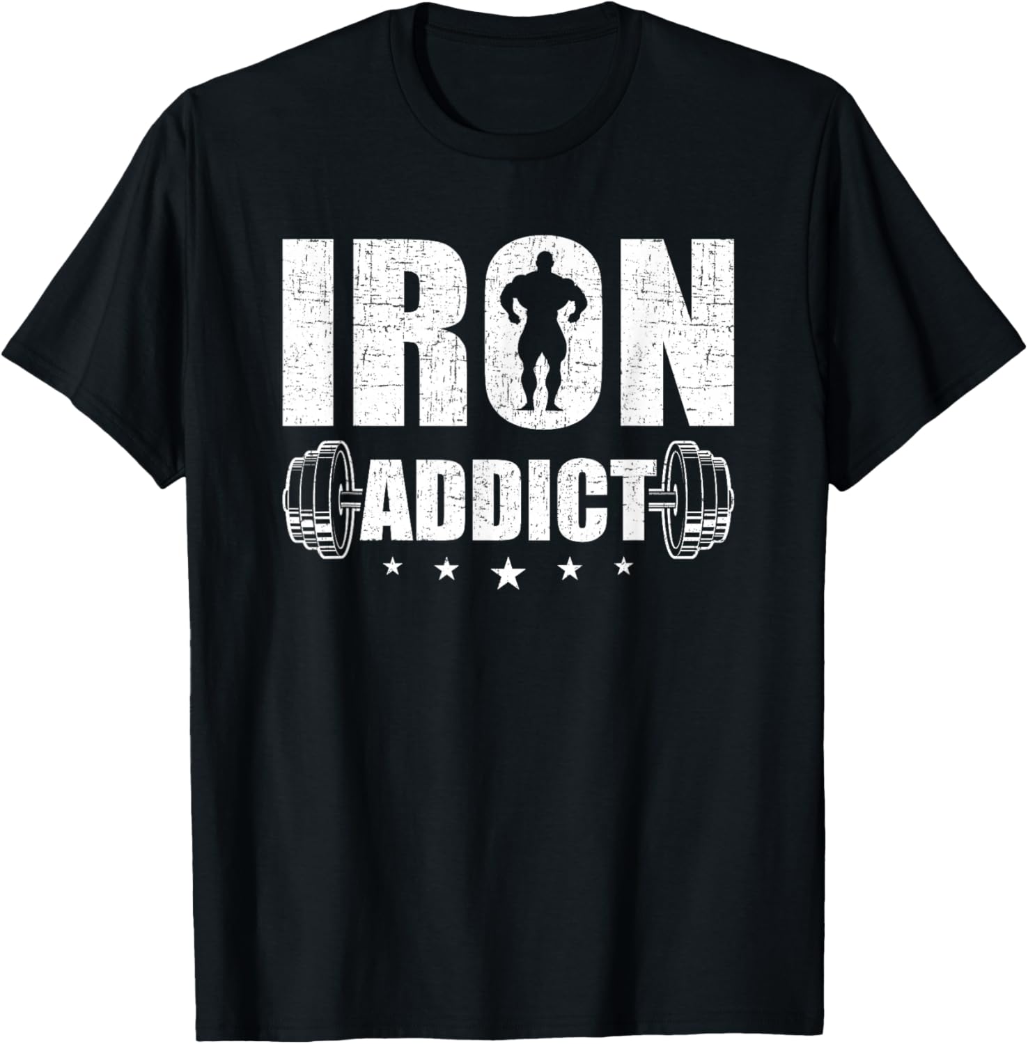 Bodybuilding Weightlifting Workout Gift Co. Iron Addict - Men's Black Cotton Blend Short Sleeve Classic Fit - Workout & Exercise and Fitness - Size Small T-Shirt - T-Shirt | Black