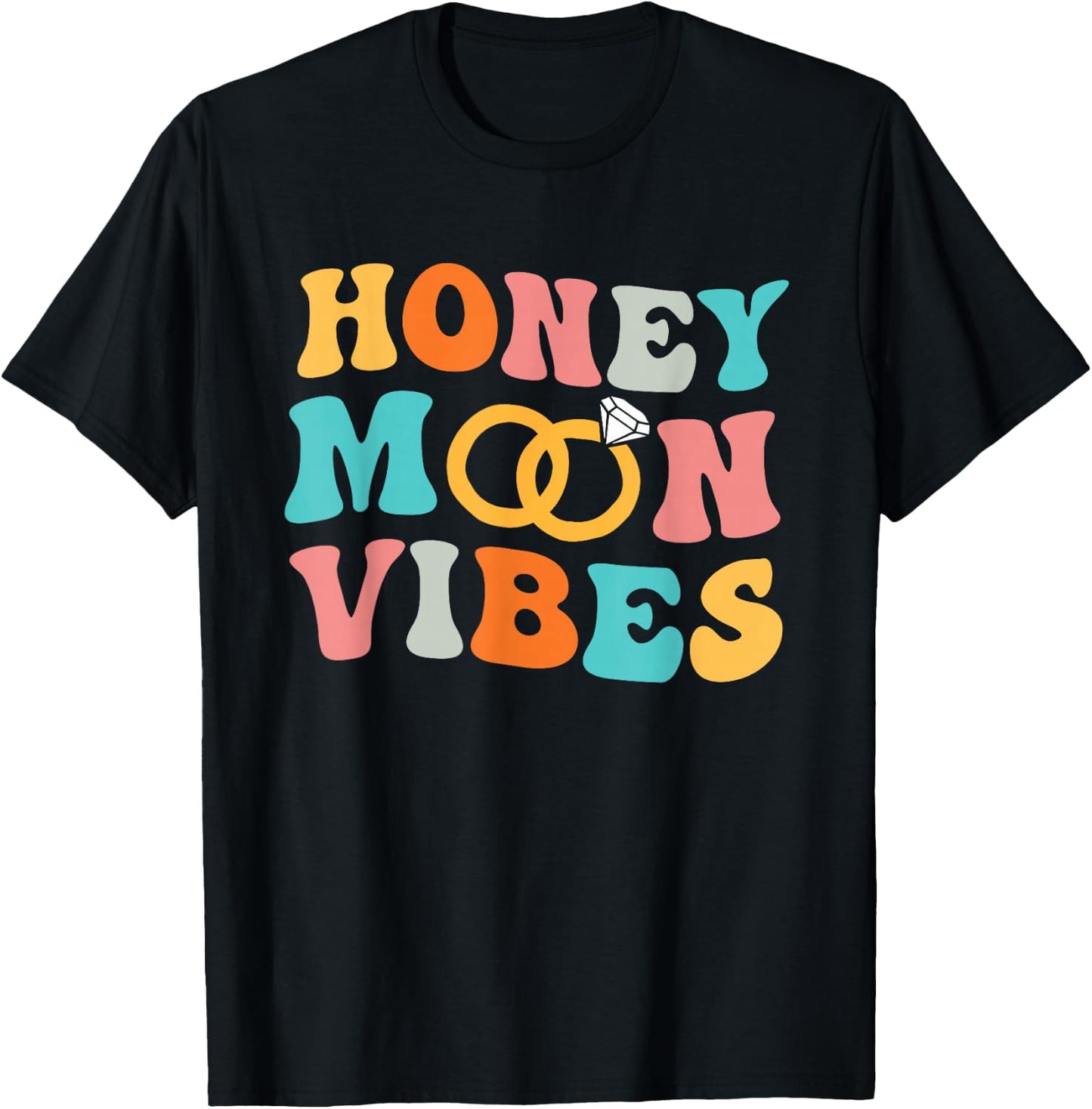 Honeymoon Vibes Retro Groovy Vintage Just Married Couple T-Shirt - T-Shirt | Black