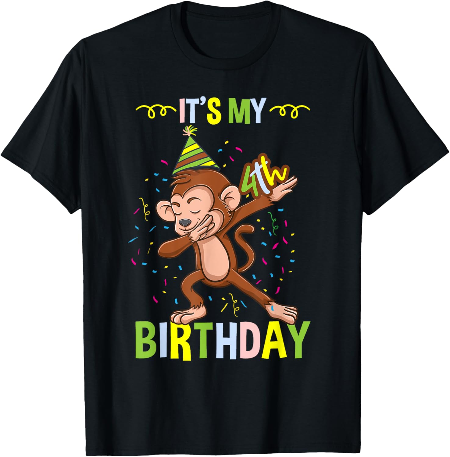 Its My 4th Birthday Monkey T-Shirt - T-Shirt | Black