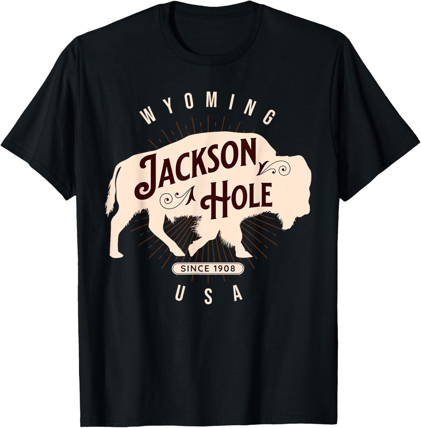 Jackson Hole Wyoming Buffalo Nature Outdoors Vintage T-Shirt - T-Shirt | Black