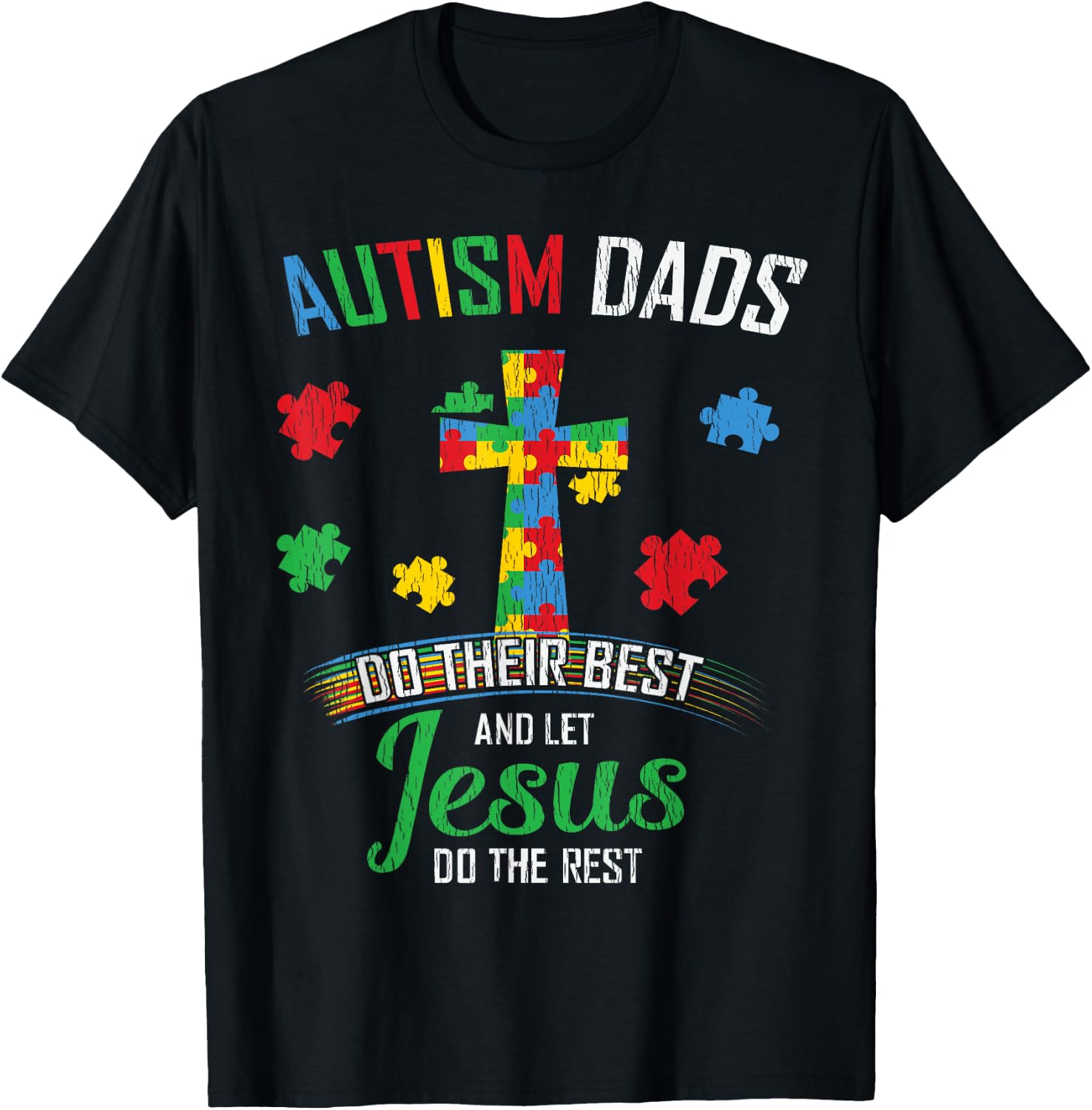 Autism Dad Son Father Autistic Kid Awareness Jesus Christian T-Shirt - T-Shirt | Black