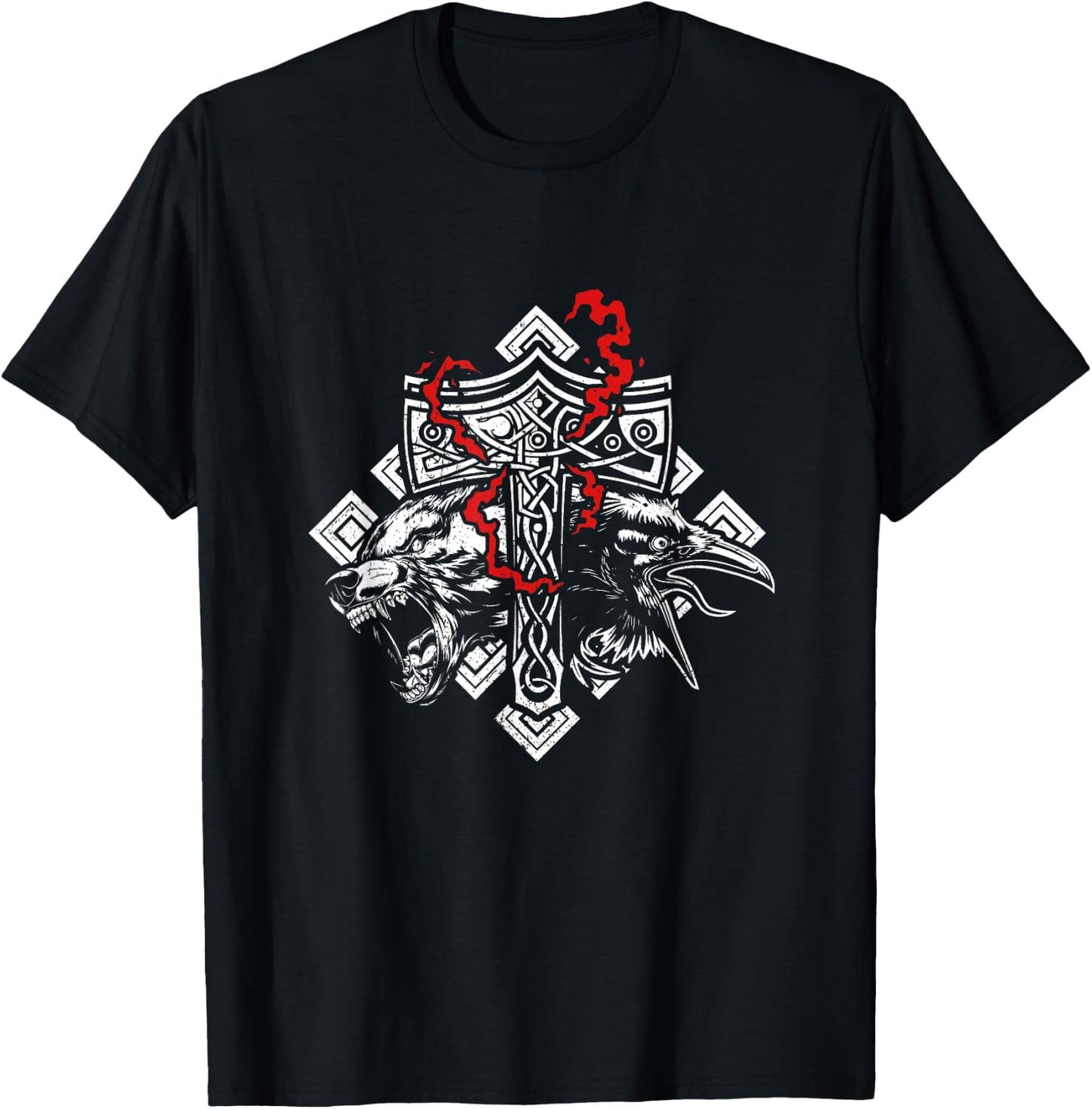 Thor Hammer Mjolnir Rune Protection Odin Raven Viking T-Shirt - T-Shirt | Black
