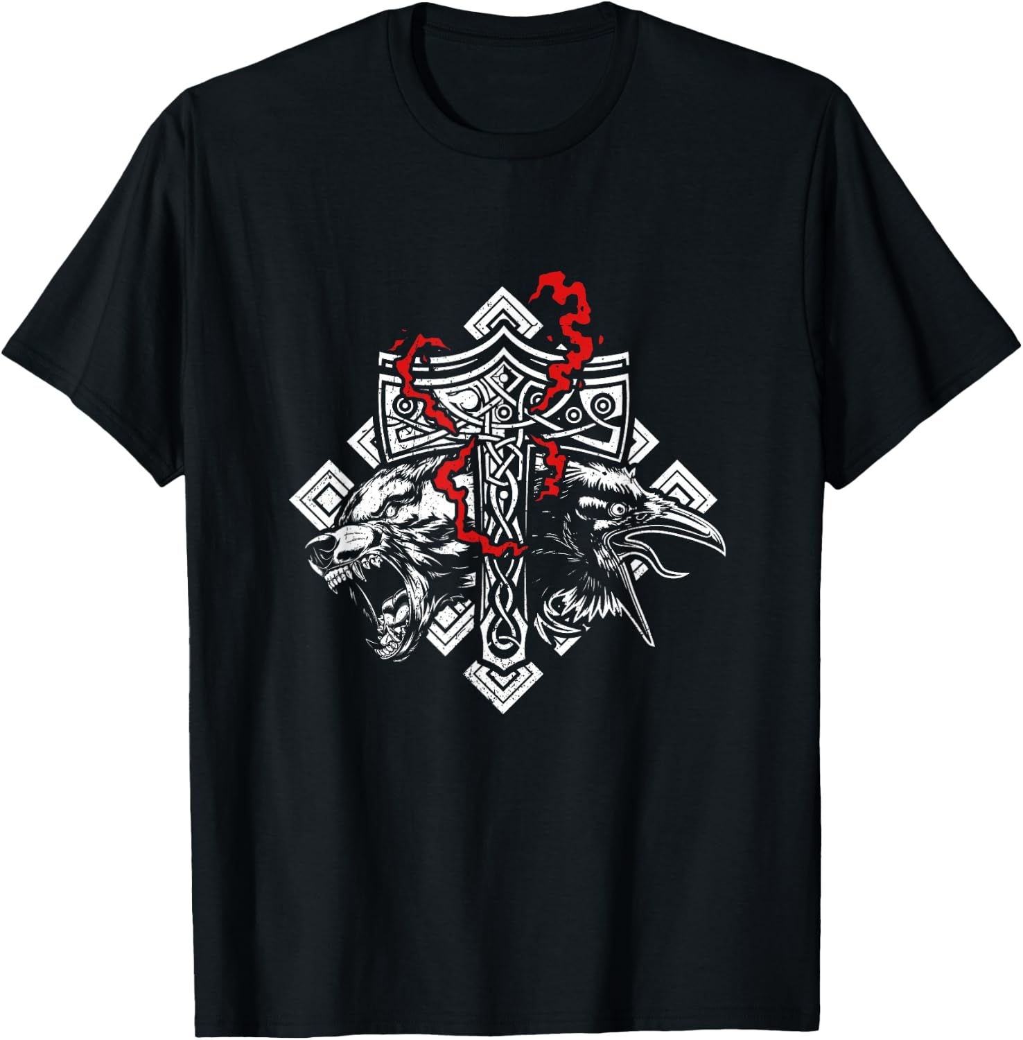 Thor Hammer Mjolnir Rune Protection Odin Raven Viking T-Shirt - T-Shirt | Black