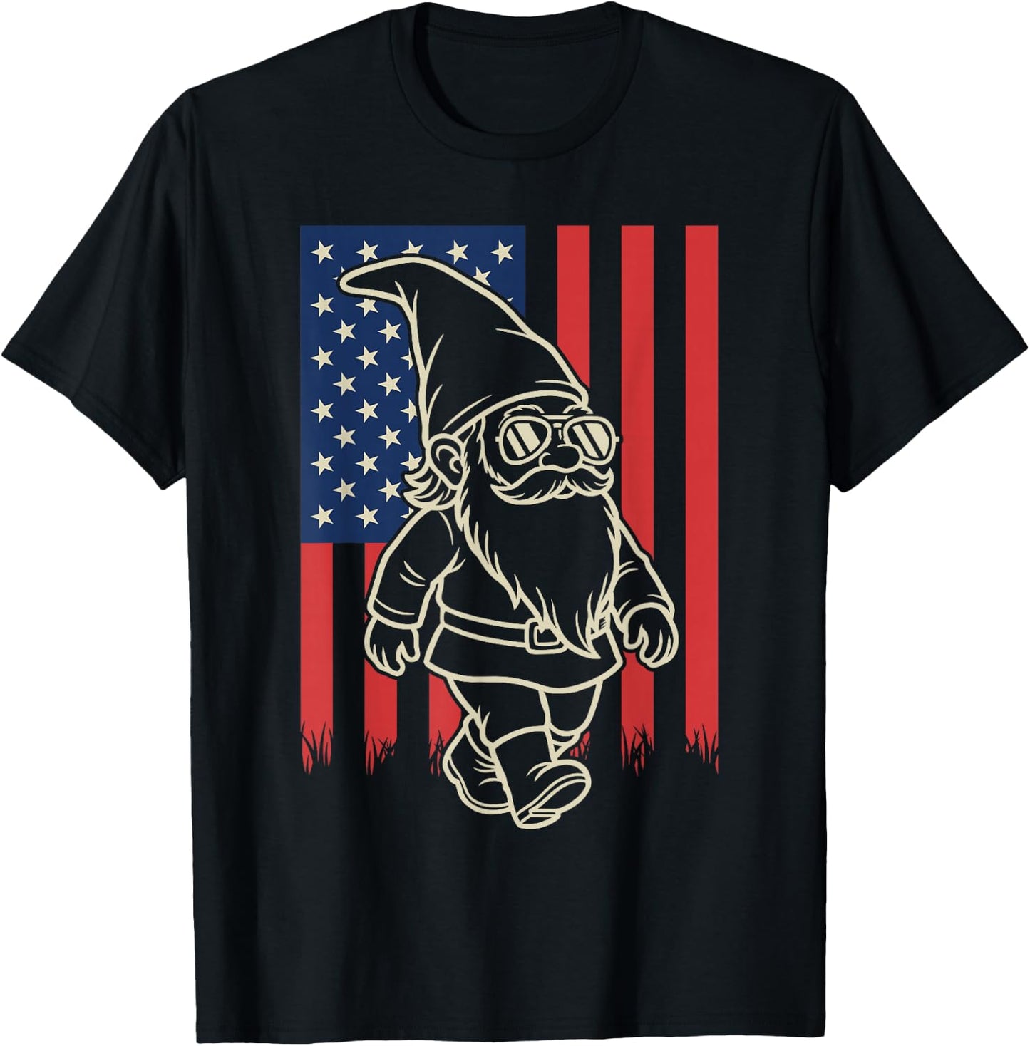 Funny Garden Gnome Lover Gardening 4th of July T-Shirt - T-Shirt | Black