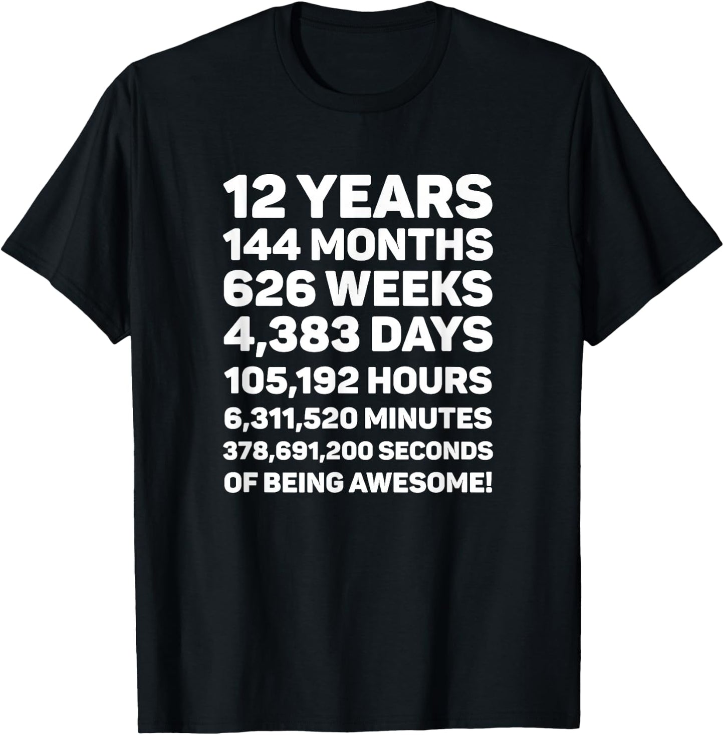 12th Birthday Shirt Gift 12 Year Old, 12 Years Awesome T-Shirt - T-Shirt | Black