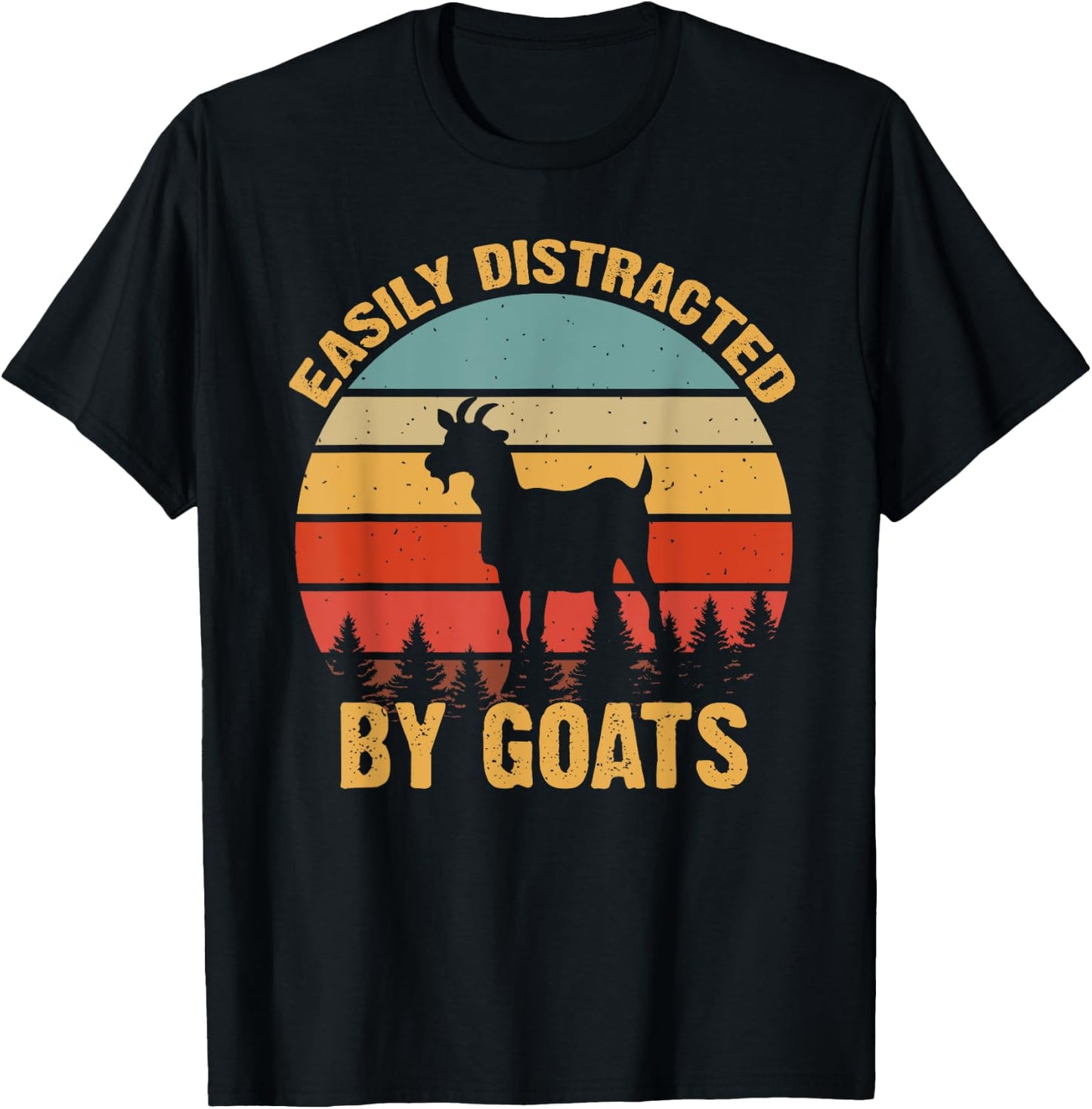 Retro Vintage Easily Distracted By Goats Funny Goat Lover T-Shirt - T-Shirt | Black