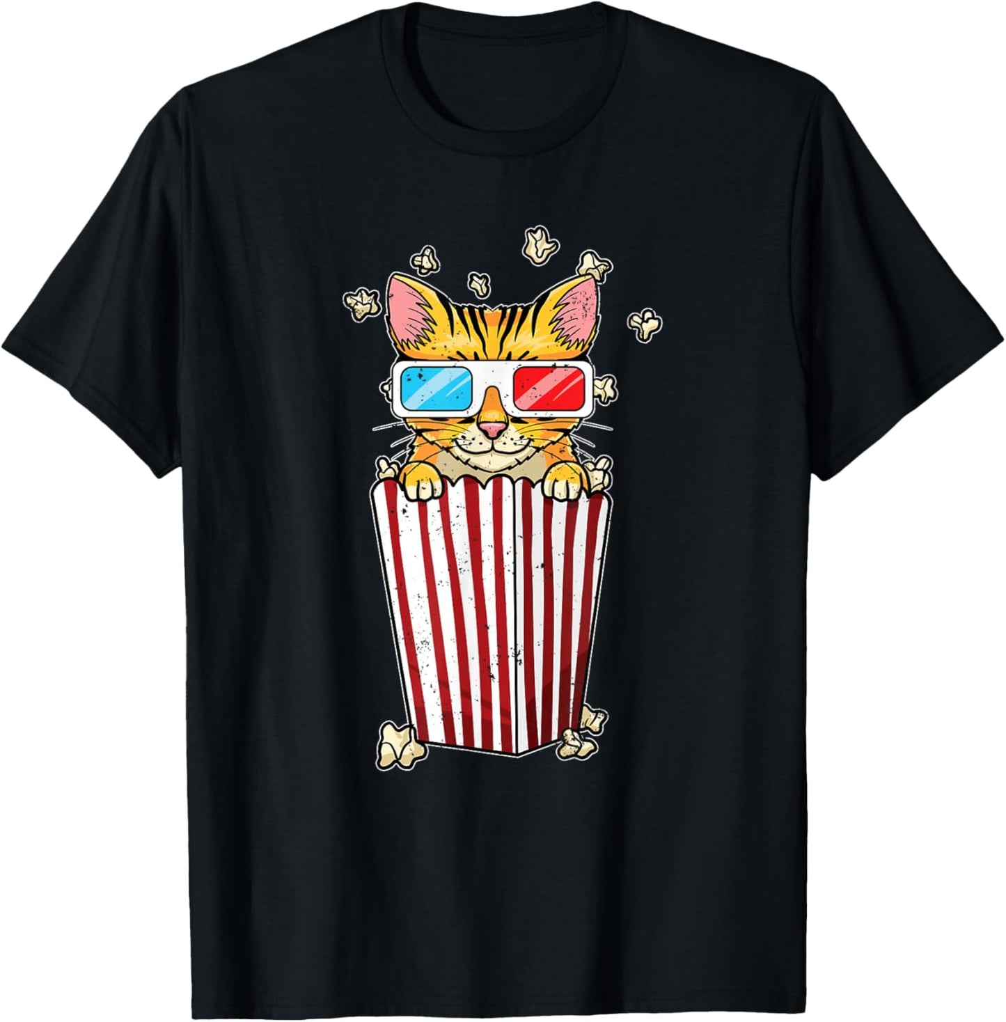 Funny Cat Movies Pun Film Fan Funny Movie Theater Popcorn T-Shirt - T-Shirt | Black