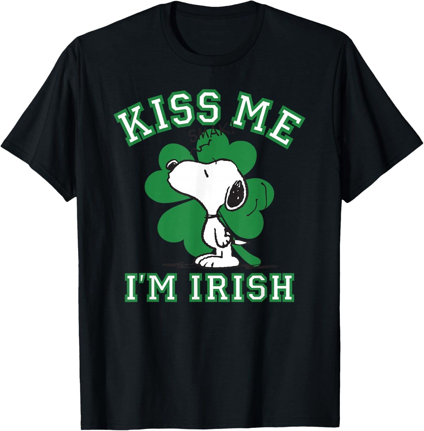 Peanuts Snoopy Kiss Me I'm Irish Clover T-Shirt - T-Shirt | Black