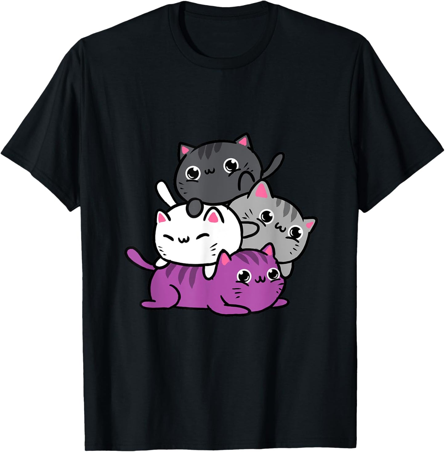 Kawaii Cat Pile Asexual Pride Women T-Shirt - T-Shirt | Black
