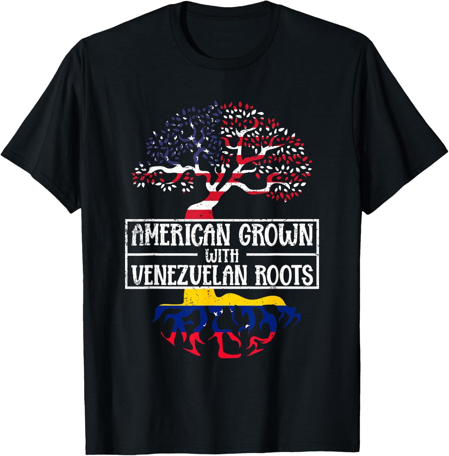 American Grown With Venezuelan Roots USA Flag Venezuela Women Kids Men T-Shirt - T-Shirt | Black
