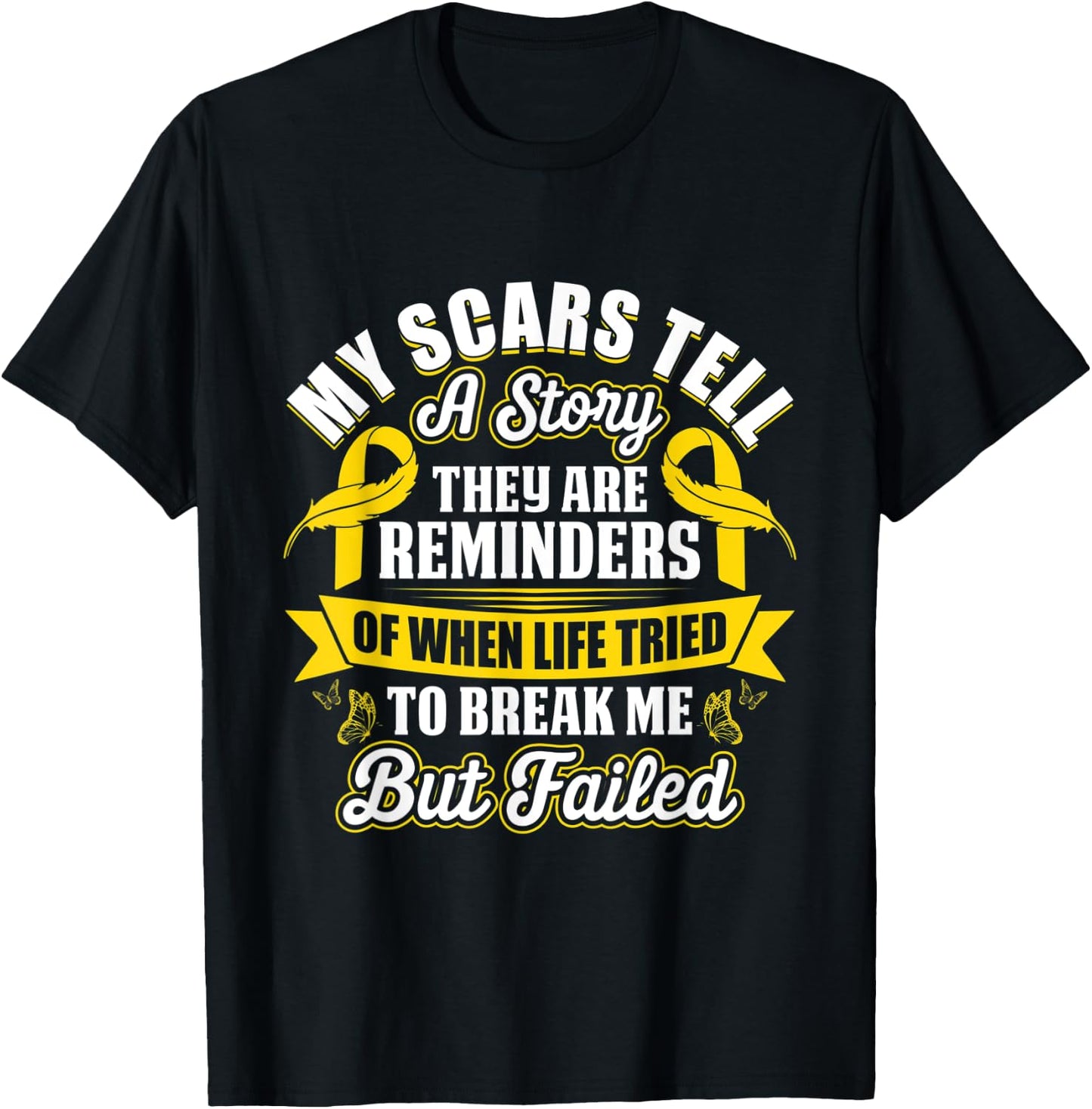 My Scars Tell a Story Childhood Cancer Ribbon Awareness T-Shirt - T-Shirt | Black