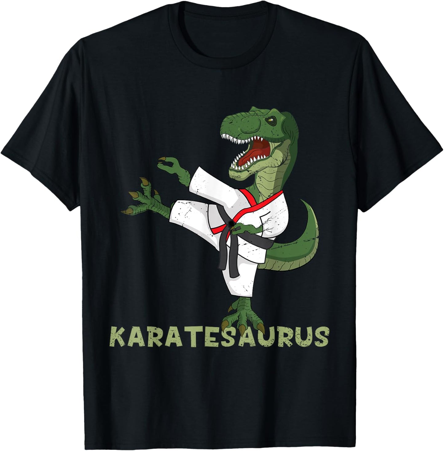 Funny Karate Dinosaur Karatesaurus T-Rex Graphic Karatist T-Shirt - T-Shirt | Black