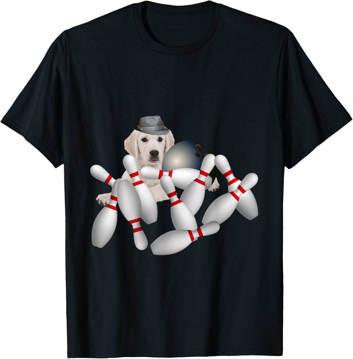 Golden Retriever Dog Dogs Pin Bowling, Funny Cute T-Shirt - T-Shirt | Black