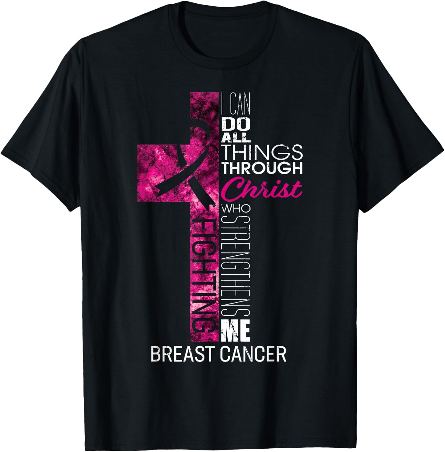 Breast Cancer Awareness Gifts Pink Cross Christian Verse Mom T-Shirt - T-Shirt | Black