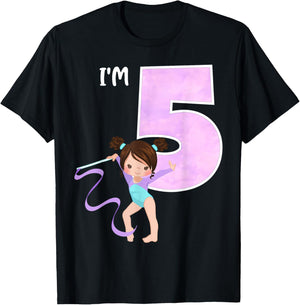 Girl's 5 Year Old Gymnast 5th Birthday Party Gymnastics T-Shirt - T-Shirt | Black