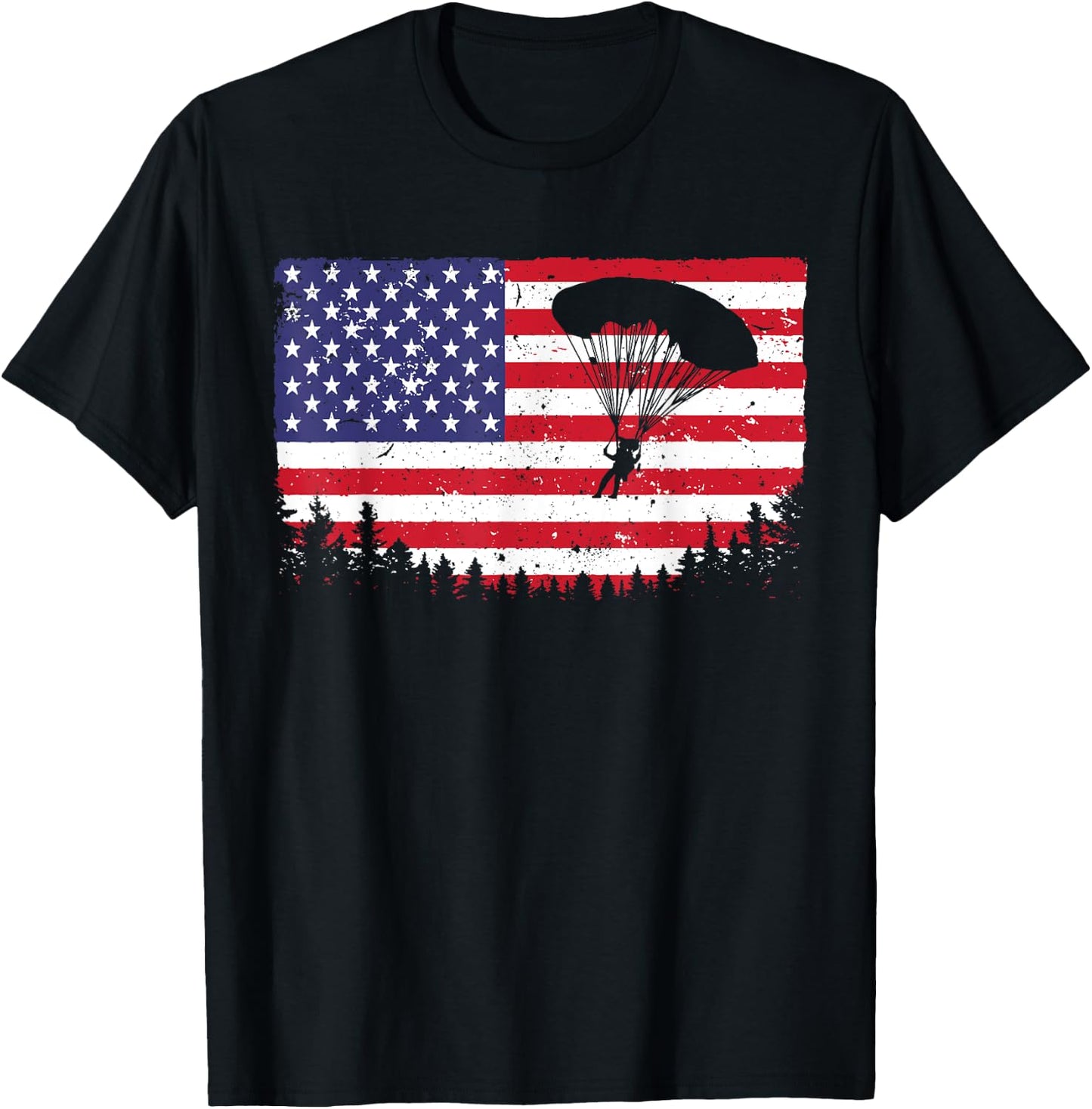 Cool Skydiving Art Men Women Skydiver American Flag Skydive T-Shirt - T-Shirt | Black