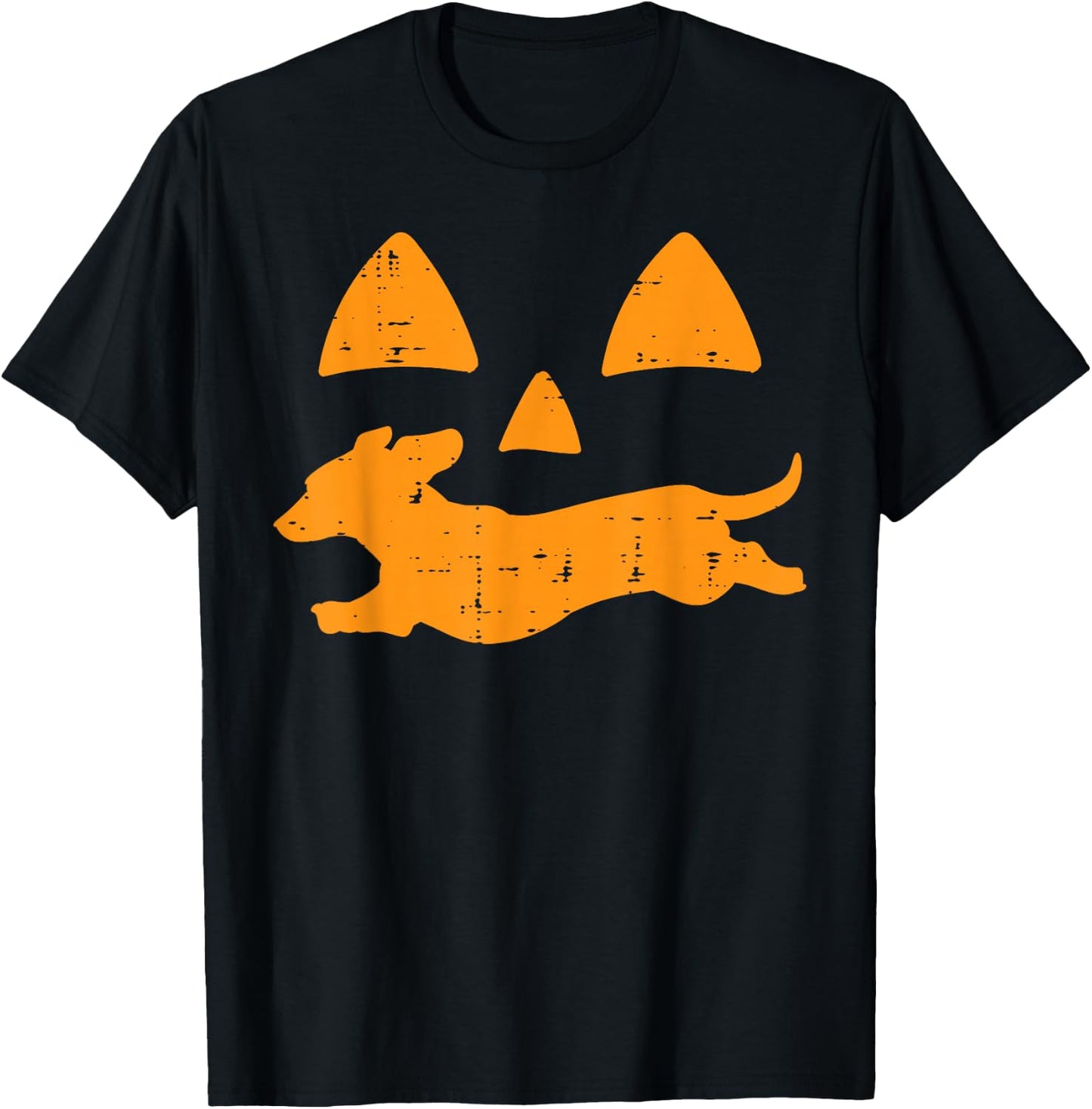 Pumpkin Eyes Dachshund Funny Halloween Jack O Lantern Dog T-Shirt - T-Shirt | Black