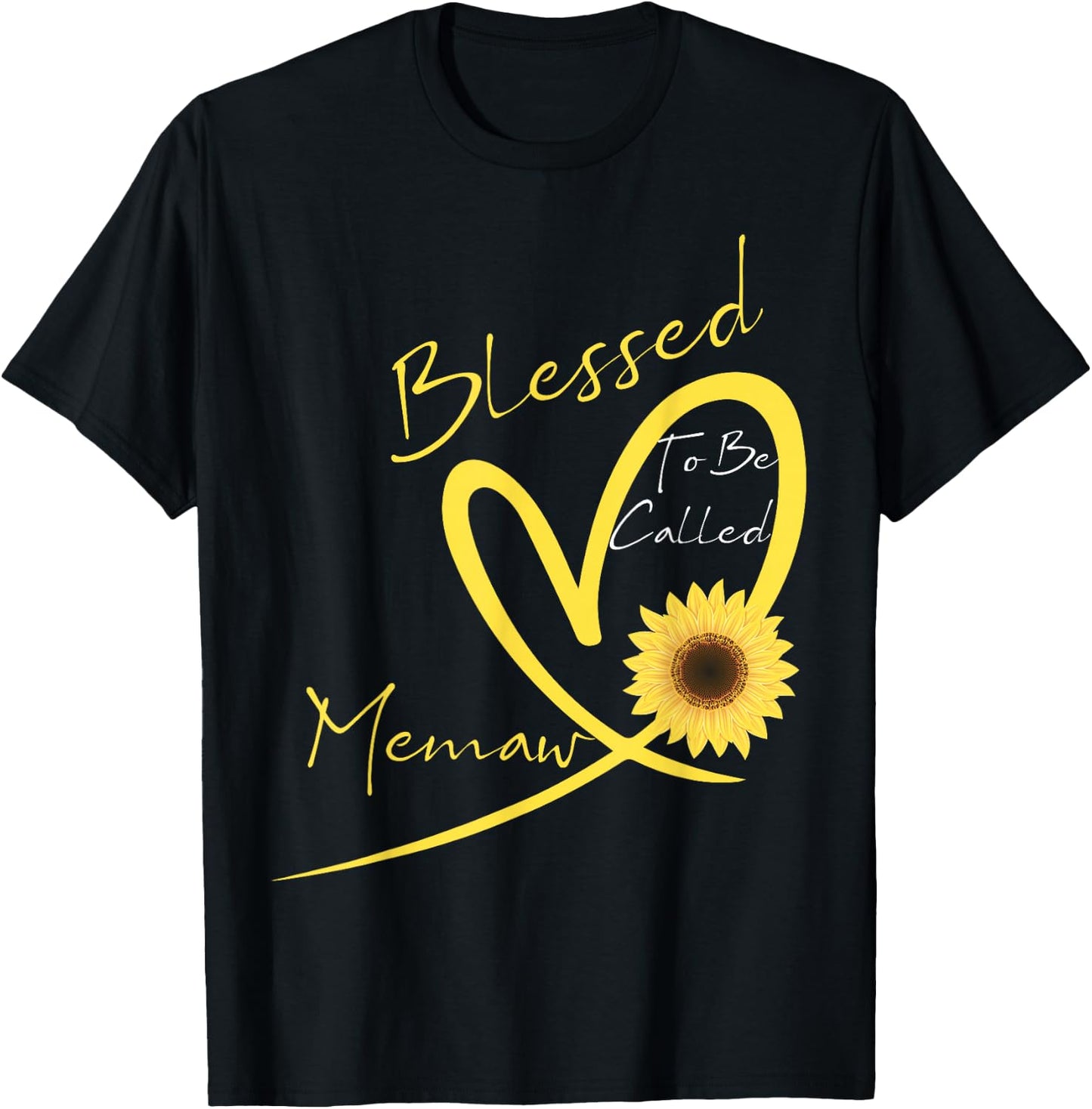 Blessed to Be Called Memaw Sunflower Heart T-Shirt - T-Shirt | Black