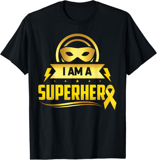 Childhood Cancer I Am A Superhero Ribbon T-Shirt - T-Shirt | Black