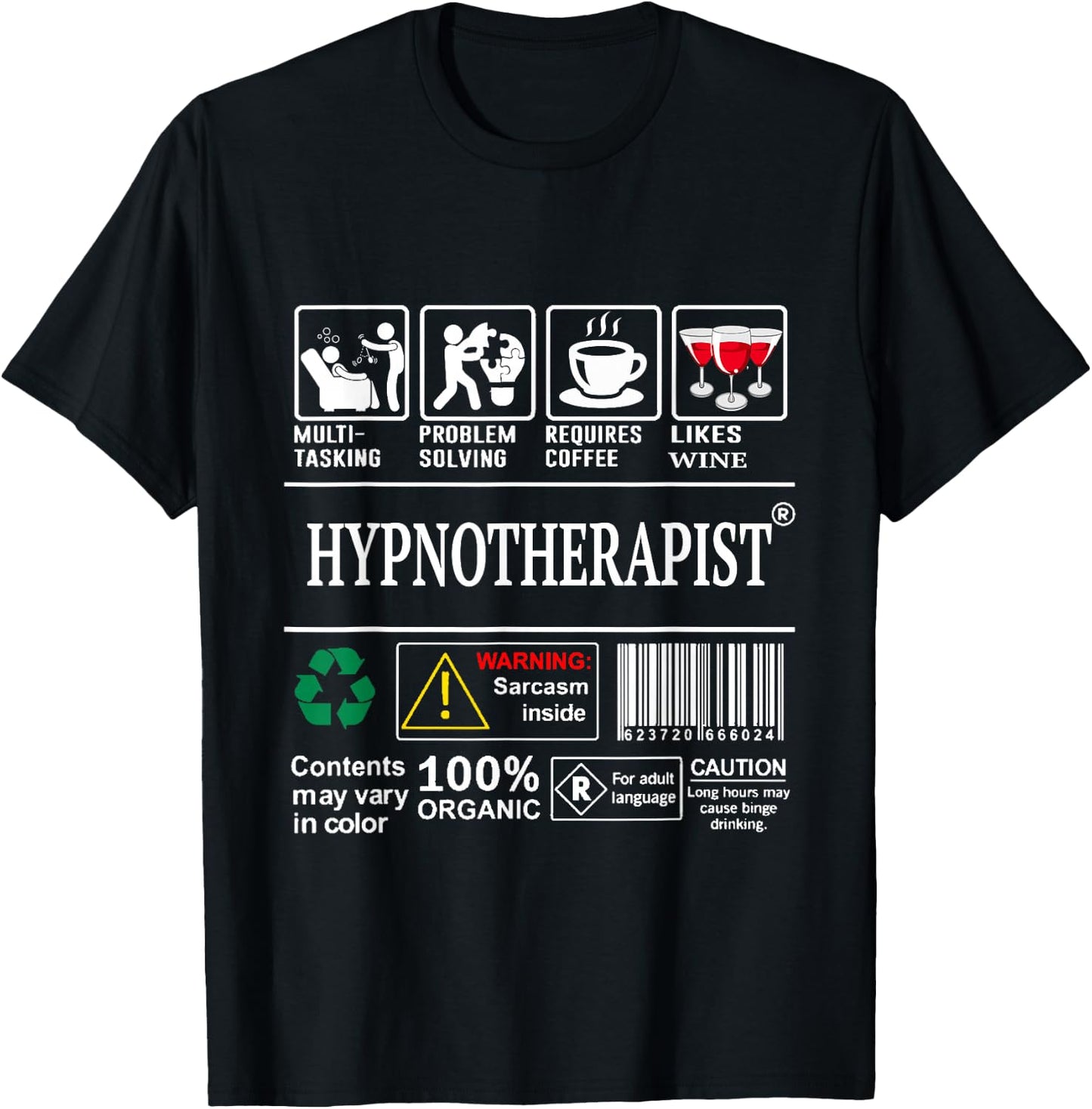 Hypnotherapist Job Definition Skills Wine Coffee Sarcasm T-Shirt - T-Shirt | Black