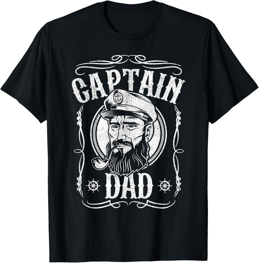 Funny Captain Dad Motor Boat Sailing Sailor Fathers Day Gift T-Shirt - T-Shirt | Black