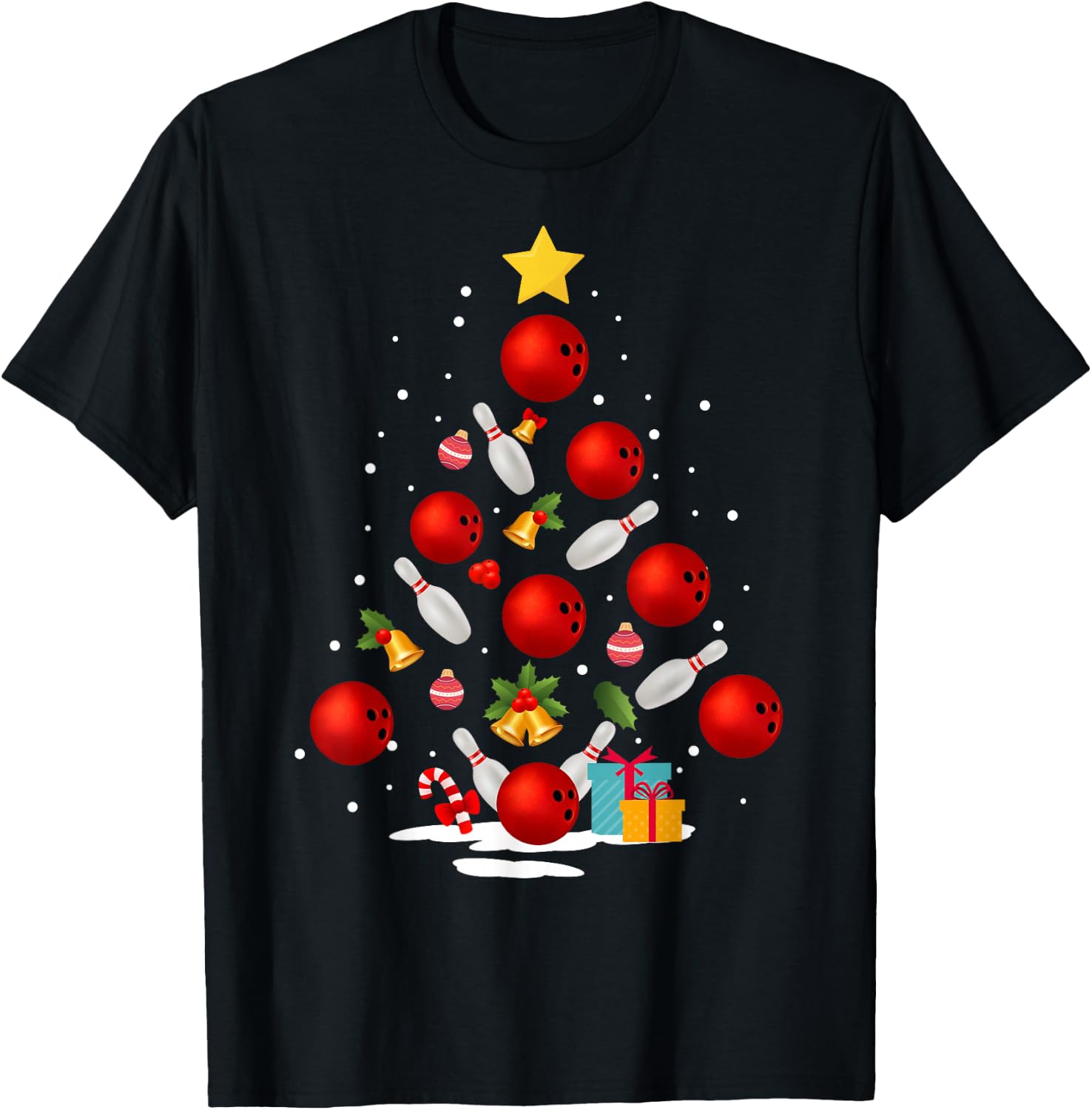 Funny Bowling Christmas Tree Lights Xmas Gifts Women Short Sleeve T-Shirt - T-Shirt | Black