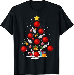 Funny Bowling Christmas Tree Lights Xmas Gifts Women Short Sleeve T-Shirt - T-Shirt | Black