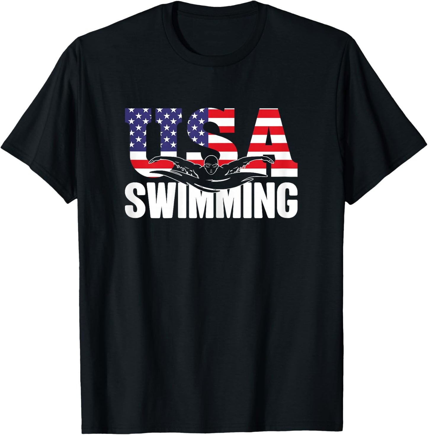 Swimming - US American Flag - Water, Swimmer & Swim T-Shirt - T-Shirt | Black