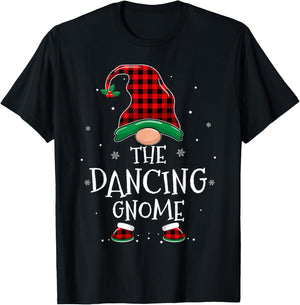 Dancing Gnome Xmas Family Matching Plaid Christmas Gnomes T-Shirt - T-Shirt | Black
