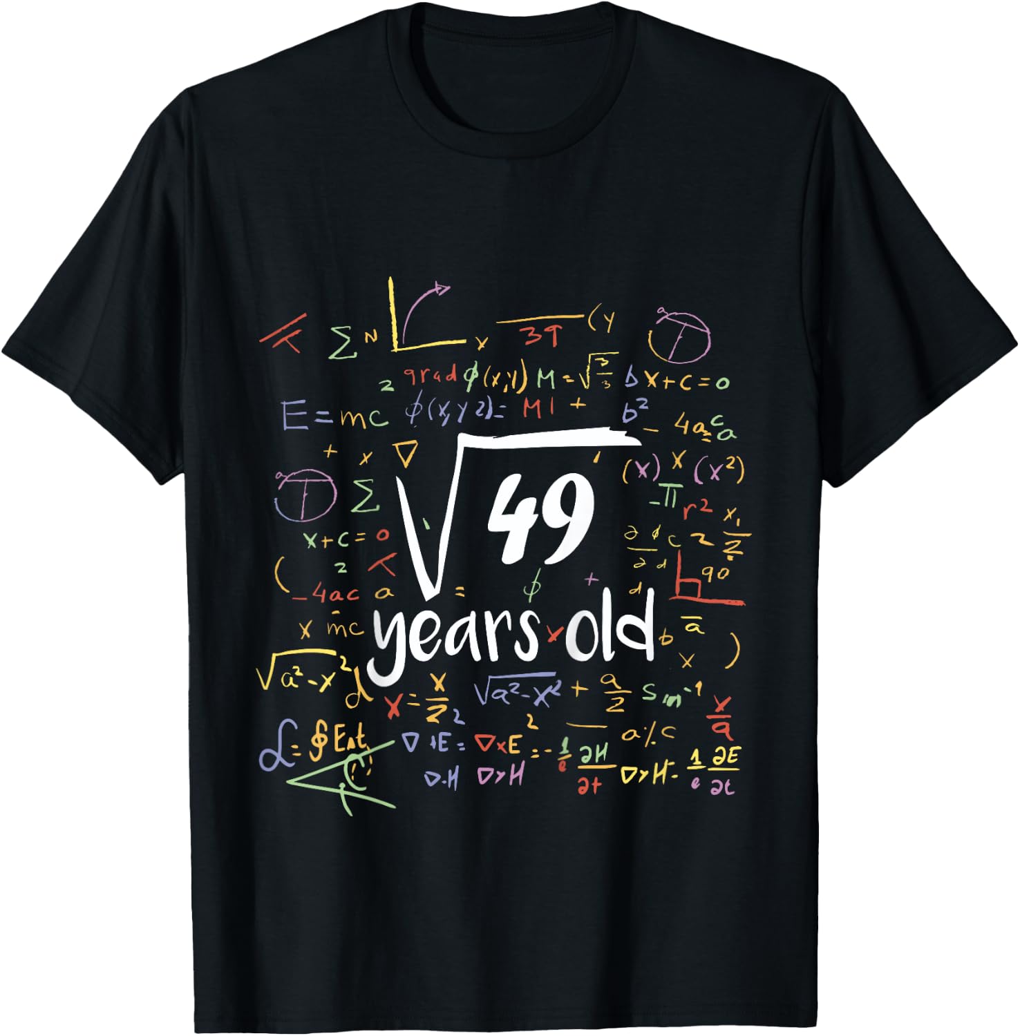 Square Root Of 49 - 7th Birthday 7 Year Old Math Bday T-Shirt - T-Shirt | Black