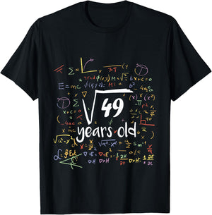 Square Root Of 49 - 7th Birthday 7 Year Old Math Bday T-Shirt - T-Shirt | Black