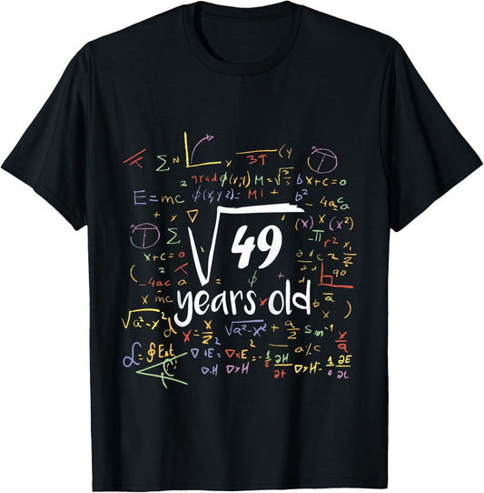 Square Root Of 49 - 7th Birthday 7 Year Old Math Bday T-Shirt - T-Shirt | Black