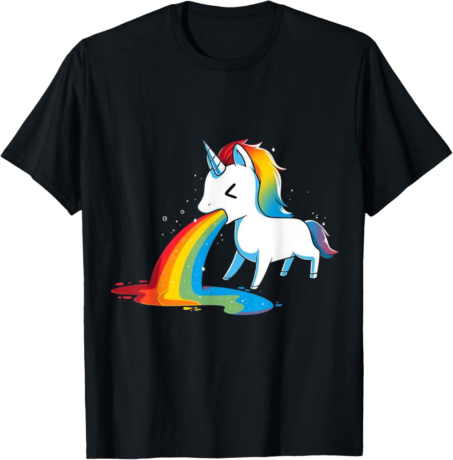 Unicorn Puking Rainbows Graphic T shirt Funny Rainbow Puke T-Shirt - T-Shirt | Black