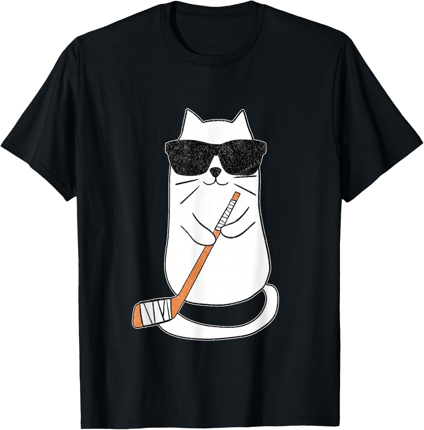 Ice Hockey Cat Hockey Player Stick Retro T-Shirt - T-Shirt | Black