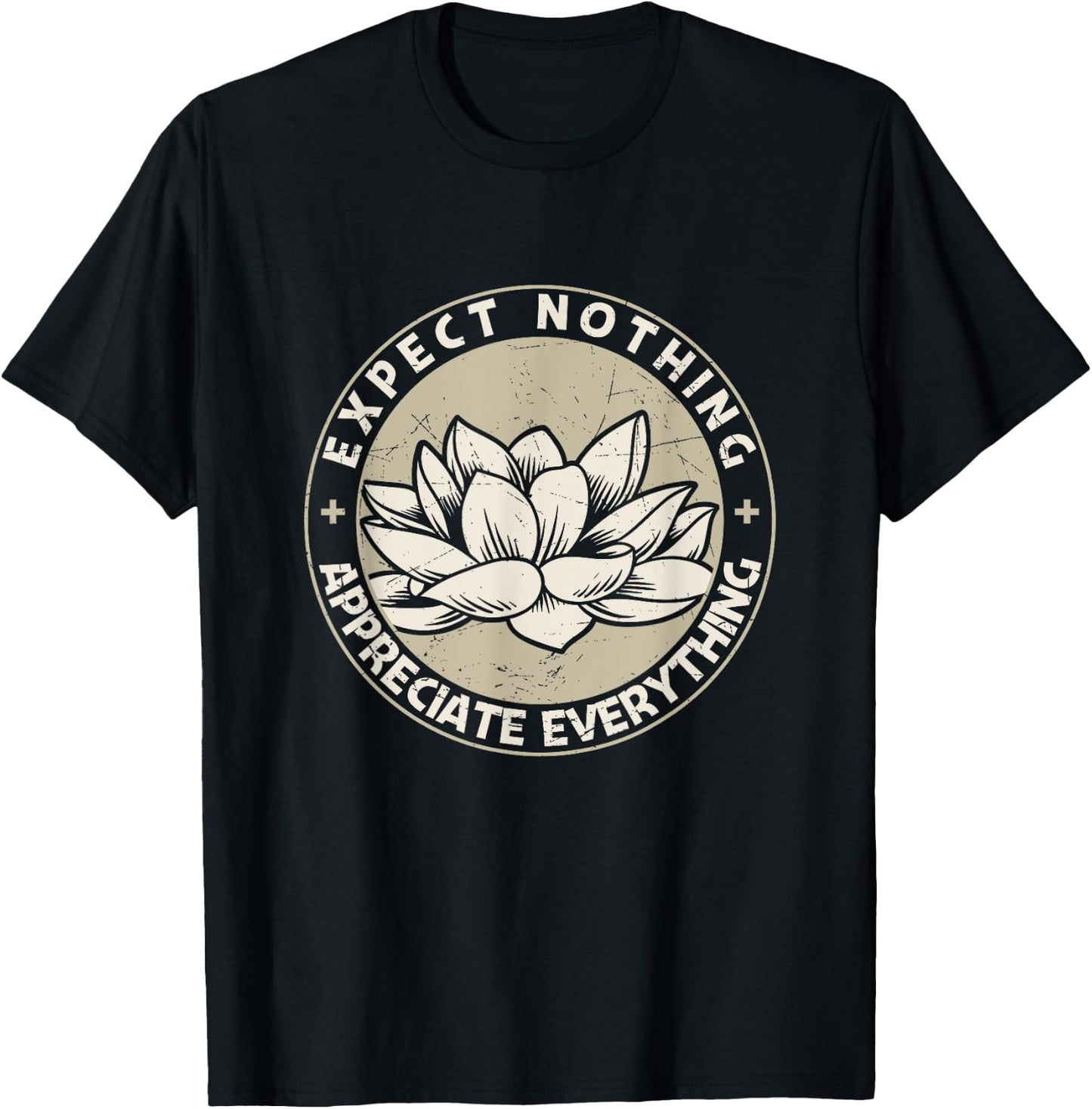 Expect Nothing Appreciate Everything Spiritual Lotus Yoga T-Shirt - T-Shirt | Black