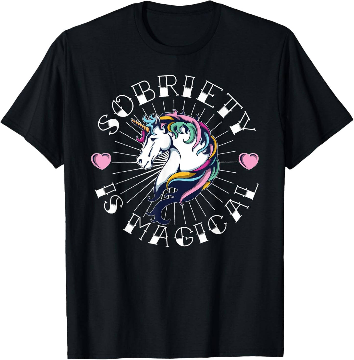 Unicorn Tattoo Art Sobriety is Magical NA AA Recovery Gift T-Shirt - T-Shirt | Black