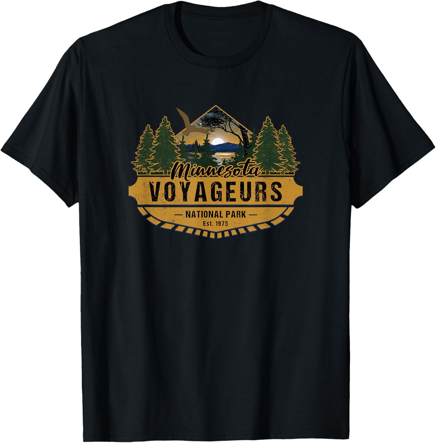 KAEDAM Gifts: Voyageurs National Park -Adults Kids Black Cotton Short Sleeve Classic Fit T-Shirt - T-Shirt | Black