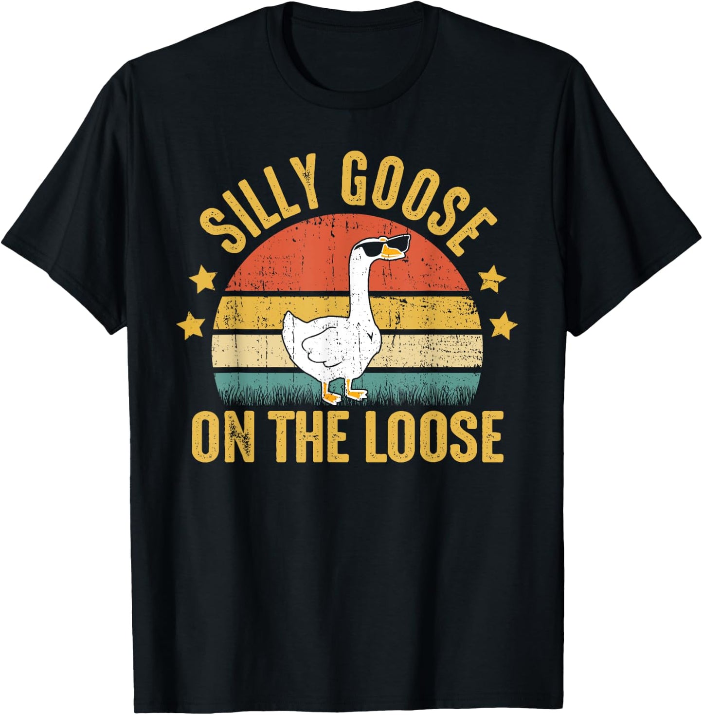 Silly Goose On The Loose Funny Vintage Goose University T-Shirt - T-Shirt | Black